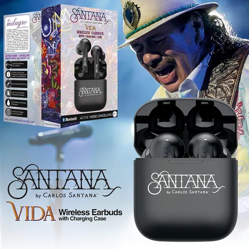 Vista 2 de SANTANA BY CARLOS SANTANA Vida Active - Auriculares inalámbricos Bluetooth con funda de carga, color negro