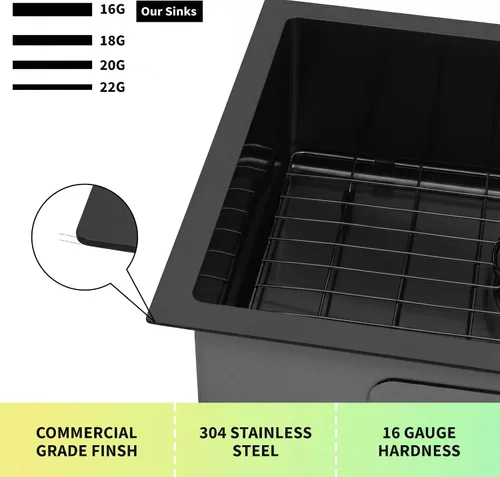 Vista 5 de Kitsitchen SUS304 - Fregadero de cocina negro para autocaravana, fregadero de cocina de acero inoxidable para montaje inferior, 23 x 16 x 7