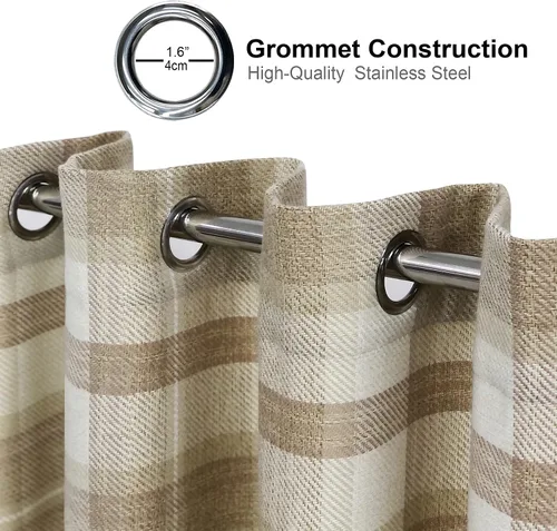 Vista 6 de always4u - Cortinas de cuadros beige con ojales, aspecto de lana, modernas para sala de estar y dormitorio, decoración del hogar, cortinas a