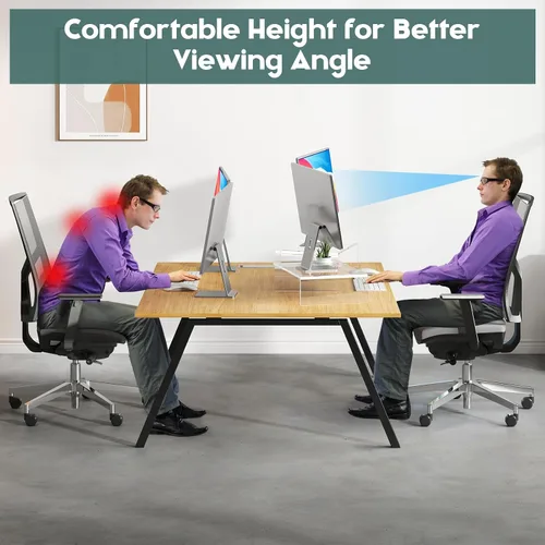 Vista 7 de X-cosrack Soporte de Monitor de Acrílico Transparente con Elevador, Soporte Ajustable de Doble Monitor con 3 Estantes y Alfombrilla Antideslizante