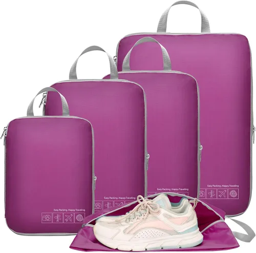 Vista 15 de Cambond - Cubos de compresión para viajes de mujer - Bolsas de viaje expandibles, organizadores de equipaje, esenciales de viaje, cubos de 01 Sandía