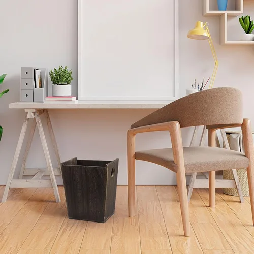 Vista 6 de MOOACE Cubo de basura pequeño, cesta de basura de madera con asa, contenedor de reciclaje rústico para dormitorio, sala de estar, oficina, cocina