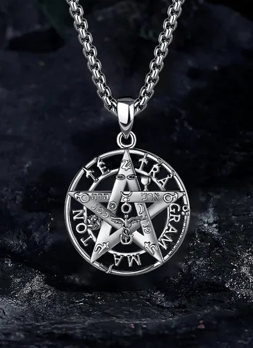 Vista 27 de CELESTIA Colgante de plata de ley 925, anillos de tetragrammaton, collar masónico, joyería de pentagrama para mujeres y hombres