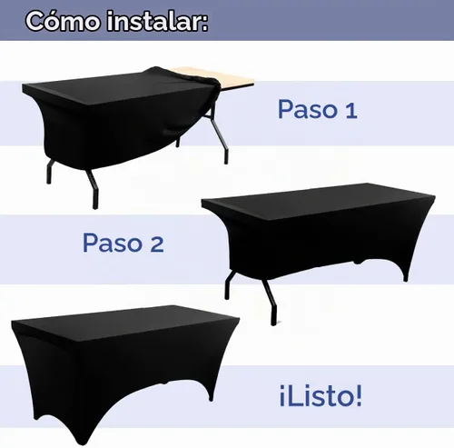 Vista 3 de Paquete de 2 manteles de elastano negro de 6 pies – Manteles ajustados – Mantel elástico de ajuste universal para mesas plegables – Sin arrugas