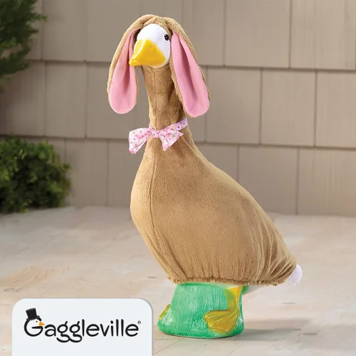 Vista 2 de Fox Valley Traders Gaggleville Easter Bunny Girl/Boy/Brown Outfit, Fits 23" H Large Porch Goose