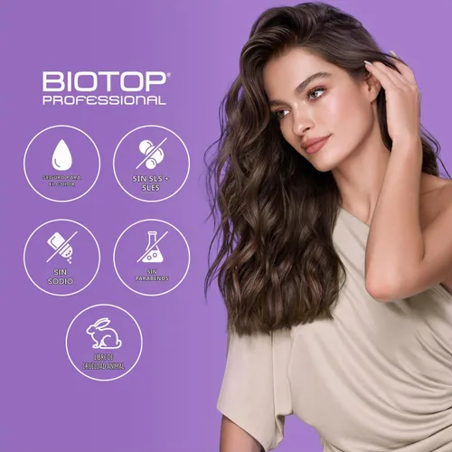 Vista 6 de Biotop Professional 19 Pro Silver Shampoo - Champú morado para neutralizar los tonos amarillos y cobrizos, hecho con aceite de girasol y vitamina E