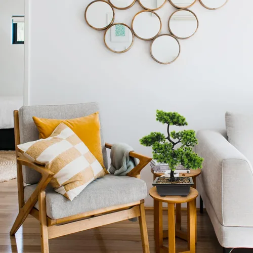 Vista 7 de Yardwe Árbol de pino bonsái artificial: plantas de imitación de pino en maceta, arreglos florales acogedores, decoración de Feng Shui, centros