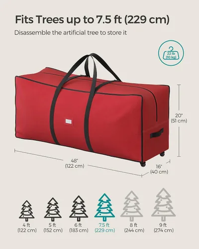 Vista 5 de SONGMICS Bolsa de almacenamiento para árbol de Navidad con ruedas de 1.6 pulgadas, bolsa de almacenamiento rodante, hasta 7.5 pies, para árbol