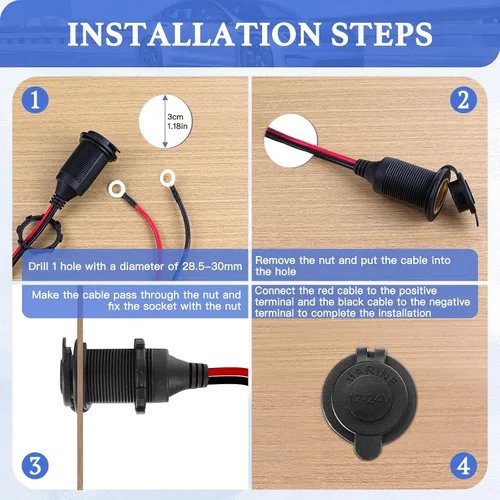 Vista 6 de Enchufe para encendedor de cigarrillos de 2 pies, enchufe de encendedor de cigarrillos de 12 V 2.5 mm²/13 AWG, toma de corriente de 12 V 20 A