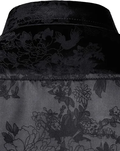 Vista 5 de ZEROYAA Camisas de vestir de manga larga con botones y estampado floral de satén brillante para hombre para fiesta de graduación