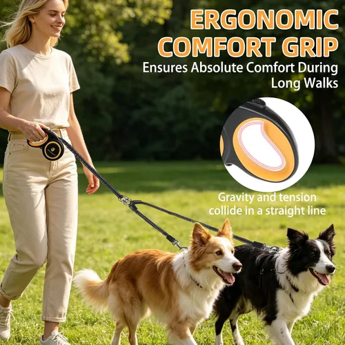 Vista 5 de KOOLTAIL Correa retráctil doble para perros de hasta 110 libras, resistente de doble cabeza de 16 pies, extensible a 360°, sin enredos, un botón