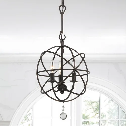 Vista 7 de Crystorama Solaris - Mini candelabro de bronce inglés de 3 luces, lámpara de techo - Candelabros para pasillo, sala de estar, vestíbulo, granja