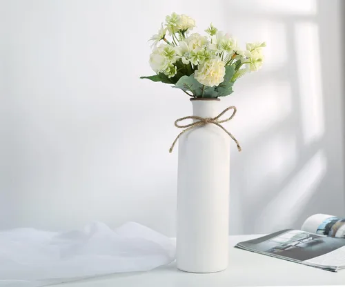 Vista 7 de WHJY Decoración moderna de casa de campo, juego de 3 jarrones blancos, acento decorativo de centro de mesa, decoración de mesa de cerámica para sala