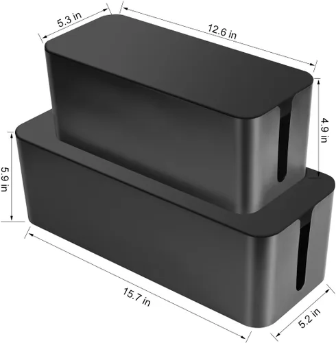 Vista 2 de Caja de organización de cables, paquete de 2 cajas organizadoras de cables grandes y medianas con 17 unidades de organización de cables, caja