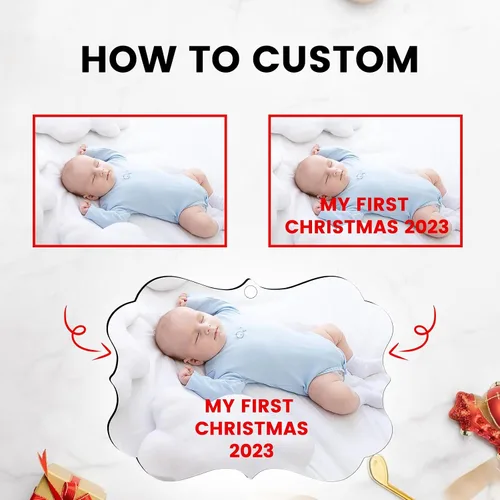 Vista 3 de Adornos de Navidad personalizados para la familia 2025, adornos de foto personalizados para decoraciones de árbol de Navidad, para baby shower
