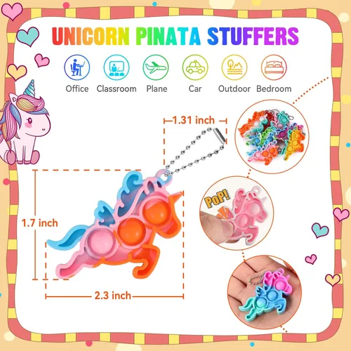 Vista 2 de Recuerdos de fiesta de unicornio para niños, bolsas de regalo, juguetes para ansiedad a granel, paquete de 32 juguetes de unicornio, rellenos