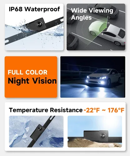 Vista 2 de Sistema de cámara de respaldo con cable de 7 pulgadas con rango de radar, visión nocturna IR de 1080P, impermeable IP68, súper gran angular, líneas