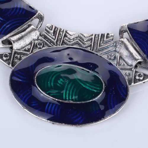 Vista 4 de YAZILIND Color étnico en relieve oval gangle, babero, collar, pendientes, collar, conjunto de joyas para mujeres