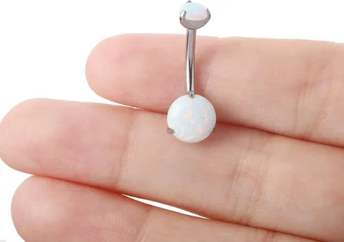 Vista 6 de VOJO Piercing para ombligo con circonita cúbica, ópalo G23, titanio, hipoalergénico, roscado de 14 G, diamantes de imitación, joyería de piedra