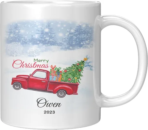 Vista 6 de Yeh Gift Tazas de Navidad personalizadas. Taza de café personalizada con tu nombre y nombre de miembro de la familia. Regalos familiares