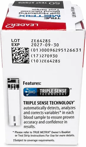 Vista 3 de Leader True Metrix - Tiras de prueba de glucosa en sangre, 50 unidades por caja, 4 cajas