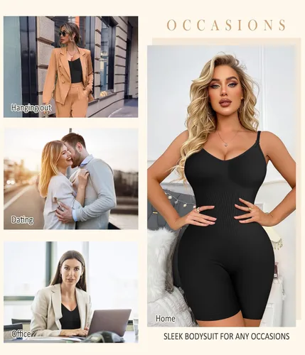 Vista 6 de Irisnaya Body adelgazante para mujer, moldeador de abdomen, tirantes delgados, camisola, leotardos, bodycon