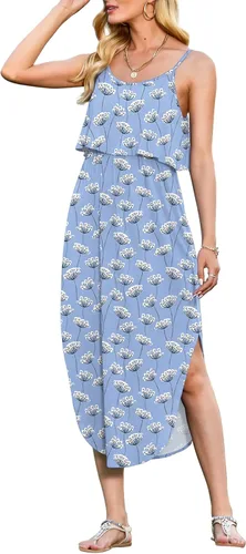 Vista 19 de LILBETTER Vestido midi de playa casual de verano para mujer con tiras ajustables y divididas 01 Negro