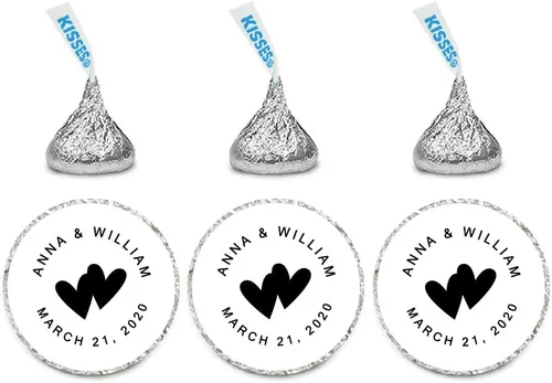 Vista 49 de Andaz Press Etiquetas personalizadas de gota de chocolate para boda, nombres y fecha redondos, turquesa aguamarina, paquete de 240, personalizadas