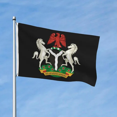 Vista 2 de Bandera de Nigeria con escudo de armas de Nigeria de 3 x 5 pies, banderas de doble cara para exteriores, banderas decorativas duraderas para patio