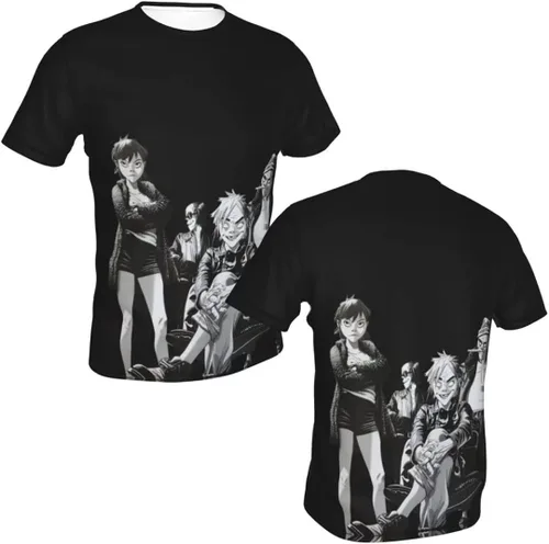 Vista 3 de Gorillaz Camiseta negra para adultos, unisex, para hombre y mujer, camiseta de manga corta con banda de rock