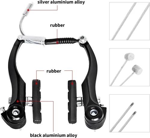 Vista 3 de Juego completo de frenos de bicicleta, freno universal delantero y trasero de bicicleta MTB, kit de palanca de cables de pinzas interiores y Negro