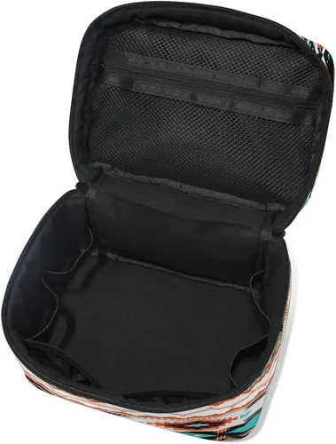 Vista 5 de AUUXVA Bolsa de cosméticos de viaje, bolsa de maquillaje étnica geométrica Chevron azteca, organizador grande, bolsa de aseo portátil, bolsa