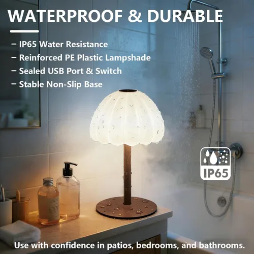 Vista 3 de Lámpara de ducha impermeable inalámbrica, IP65 recargable táctil regulable para ducha interior, 4500 mAh, funciona con pilas, lámpara de mesa a