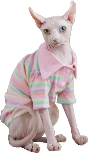 Vista 7 de Sphynx - Camiseta polo de algodón sin pelo con mangas para gato Polo Azul Blanco
