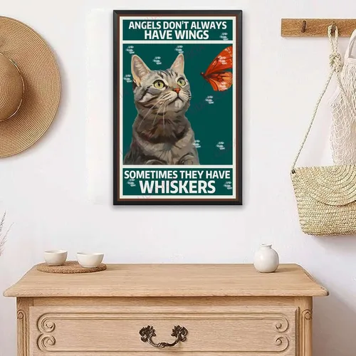 Vista 5 de LIUAXICIA Lienzo decorativo para el hogar, arte de pared de ángeles que no siempre tienen alas a veces tienen bigotes para baño, pared, oficina