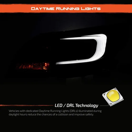 Vista 8 de AKKON - Para faros delanteros de proyector Chevy Malibu 2013-2015 [For Halogen Model Only] C-Shape LED DRL Daytime Running Light Black Housing