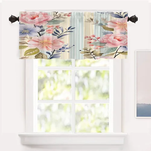 Vista 187 de Shrahala Beige and Orange Abstract Art Brushstrokes Blackout Curtain Tiers, Abstract Oil Paint Kitchen Valance Light Blocking Tier Drapes with Rod
