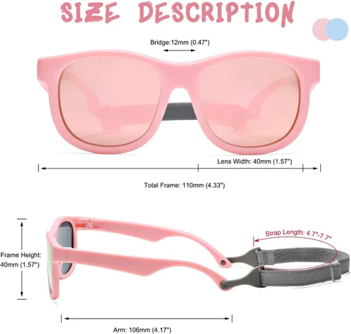 Vista 6 de COASION Lentes de sol polarizados flexibles con correa ajustable para bebés recién nacidos de 0 a 24 meses