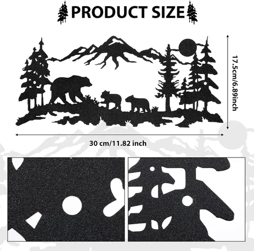 Vista 2 de Moxweyeni Arte de pared de oso de metal, bosque de oso de montaña, decoración rústica de caza de animales para decoración de pared de dormitorio