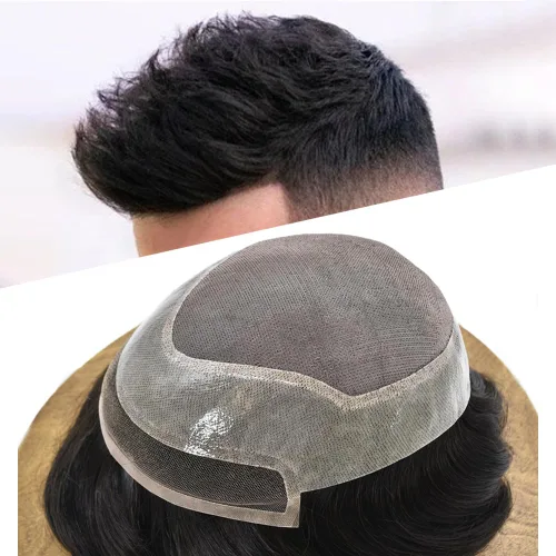 Vista 8 de Tupé para hombres, pieza de cabello humano europeo, duradero, fino, mono tupé para hombres, sistema de cabello humano para hombres, línea capilar