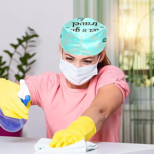 Vista 5 de BeComfortableHome Paquete de 2 gorras de trabajo con mariposas gris-azules con botones