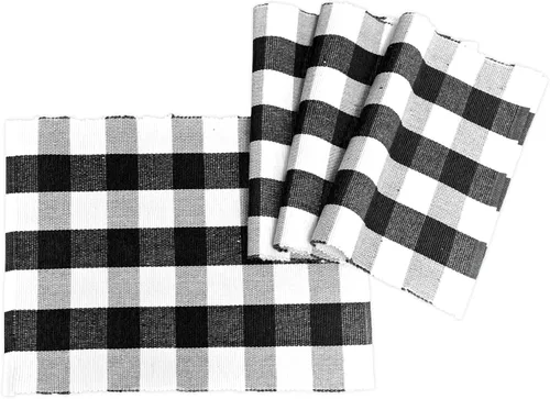 Vista 7 de Juego de 4 manteles individuales de algodón, 100 % algodón, manteles individuales a cuadros de búfalo de 13 x 18 pulgadas, mantel individual lavable