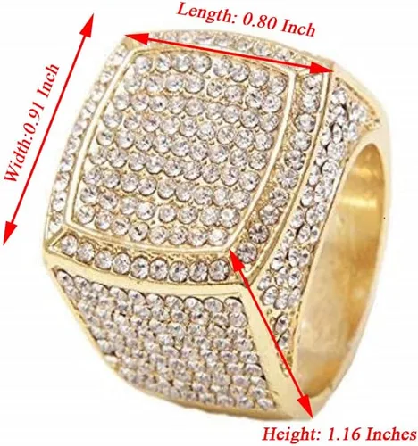 Vista 2 de Charles Raymond BIG Bling Bling Hip Hop Iced Out - Anillo de lujo de gran tamaño para hombre - 444, Piedras de metalcirconita cúbica Diamantes