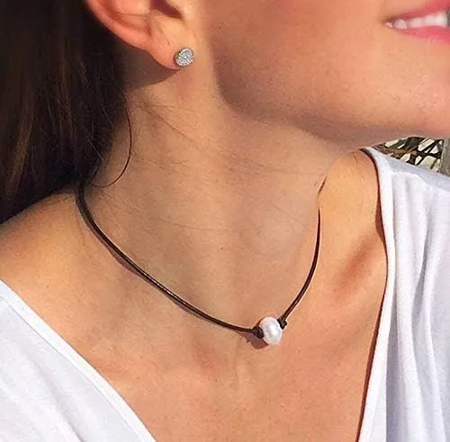 Vista 3 de Long tiantian Collar de perlas para hombre gargantilla de perlas blancas para mujer collar de perlas blancas de 0315in collar de perlas redondas