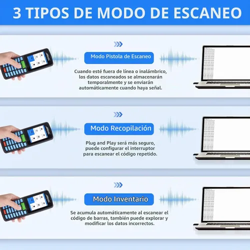 Vista 5 de Escáner de código de barras 1D 2D inalámbrico, escáner de inventario portátil JRHC y colector de datos PDT dispositivo de inventario PDT con lector