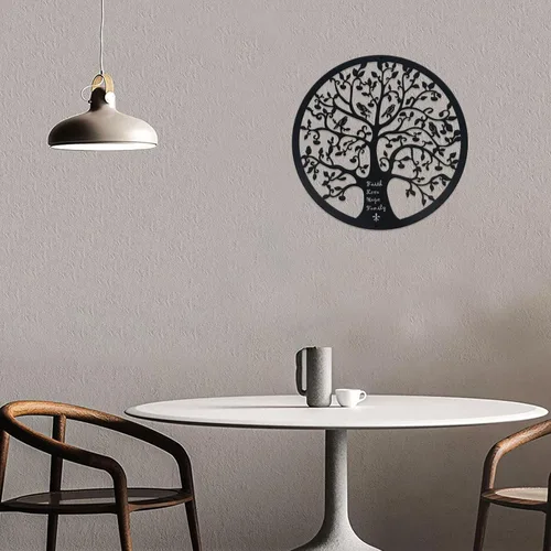 Vista 4 de ESTART Adorno de pared de 28 cm con diseño de árbol de la vida, escultura colgante de metal, placa familiar, decorativa para balcón, porche