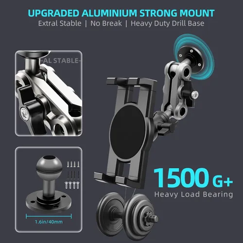 Vista 6 de Porfortop Soporte de aluminio resistente para tableta, soporte para tableta, soporte de montaje en automóvil, soporte ajustable de 2 etapas de 360°