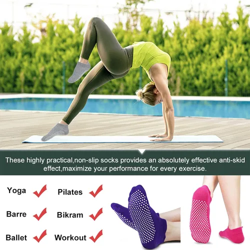 Vista 2 de GRPSKCOS Calcetines de yoga de Pilates para mujer, 4 pares antideslizantes para el hogar, hospital, para entrenamiento, con agarre descalzo