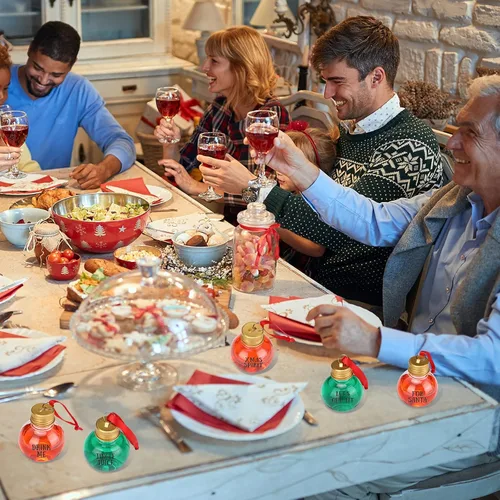 Vista 7 de Sosation 24 bolas de bebida de Navidad rellenables con cintas rojas y calcomanías de plástico transparente colgante para árbol de Navidad, bola
