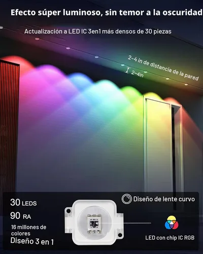Vista 4 de Guirnalda de luces permanentes para exteriores, 50 pies RGBW+IC Smart LED aleros luces impermeables IP67, aplicación y control remoto, iluminación